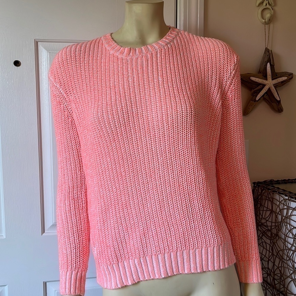 𝅺gaastra Cotton Knit Peachy/Pink White Crew Neck Sweater Size S